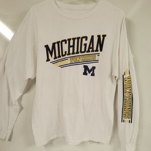 Y2K Michigan Wolverines Long Sleeve Shirt With Sleeve Hit, Large